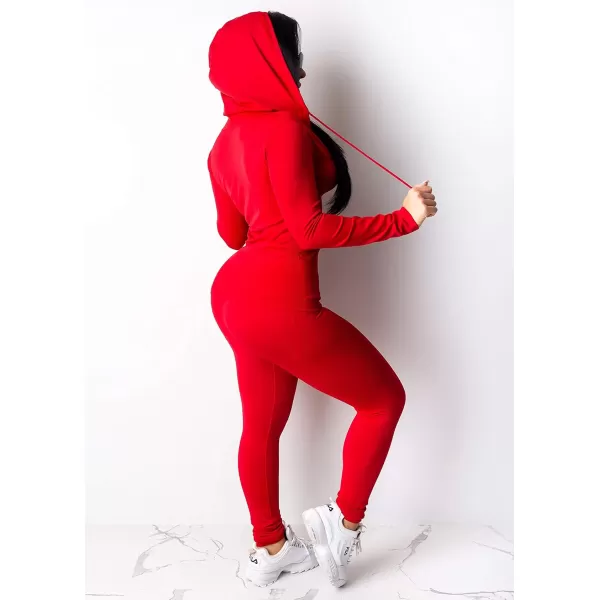 imagePRETTYGARDEN Womens Two Piece Tracksuit Set Long Sleeve Zipper Hoodie Jacket with Sweatpants Sweatsuit Jogger Workout SetRed
