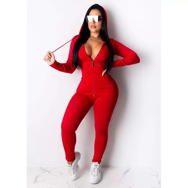 imagePRETTYGARDEN Womens Two Piece Tracksuit Set Long Sleeve Zipper Hoodie Jacket with Sweatpants Sweatsuit Jogger Workout SetRed