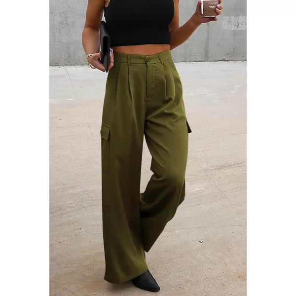 imagePRETTYGARDEN Womens Wide Leg Cargo Pants High Waist Business Casual Trousers Pant with PocketsArmy Green
