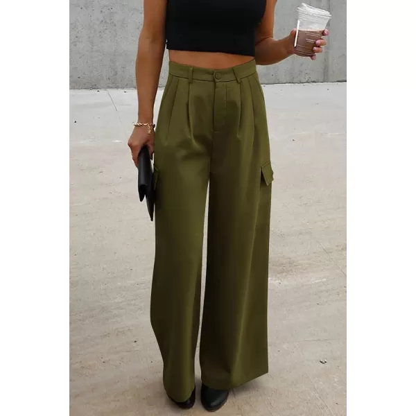 imagePRETTYGARDEN Womens Wide Leg Cargo Pants High Waist Business Casual Trousers Pant with PocketsArmy Green