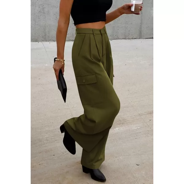 imagePRETTYGARDEN Womens Wide Leg Cargo Pants High Waist Business Casual Trousers Pant with PocketsArmy Green