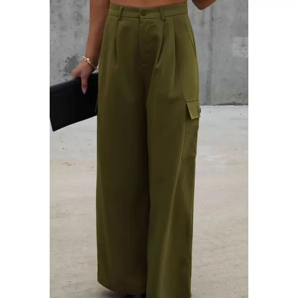 imagePRETTYGARDEN Womens Wide Leg Cargo Pants High Waist Business Casual Trousers Pant with PocketsArmy Green