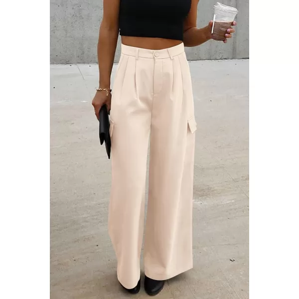 imagePRETTYGARDEN Womens Wide Leg Cargo Pants High Waist Business Casual Trousers Pant with PocketsBeige