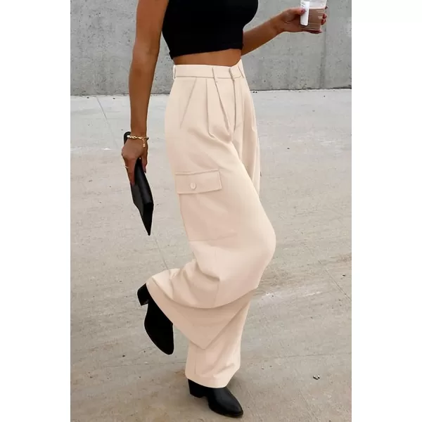 imagePRETTYGARDEN Womens Wide Leg Cargo Pants High Waist Business Casual Trousers Pant with PocketsBeige