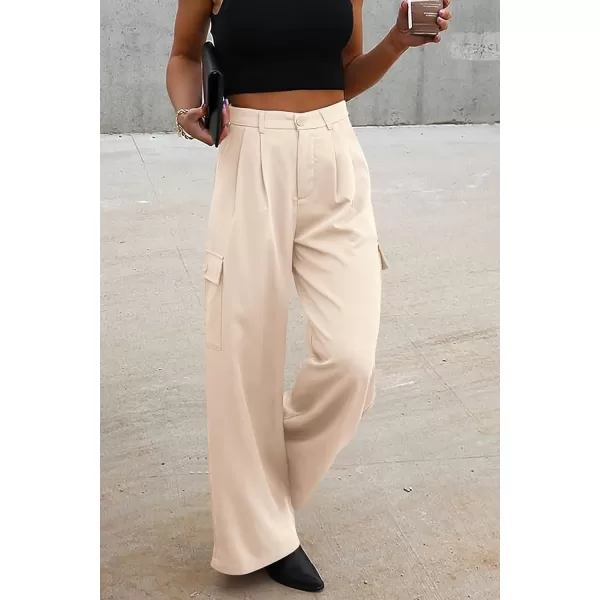 imagePRETTYGARDEN Womens Wide Leg Cargo Pants High Waist Business Casual Trousers Pant with PocketsBeige