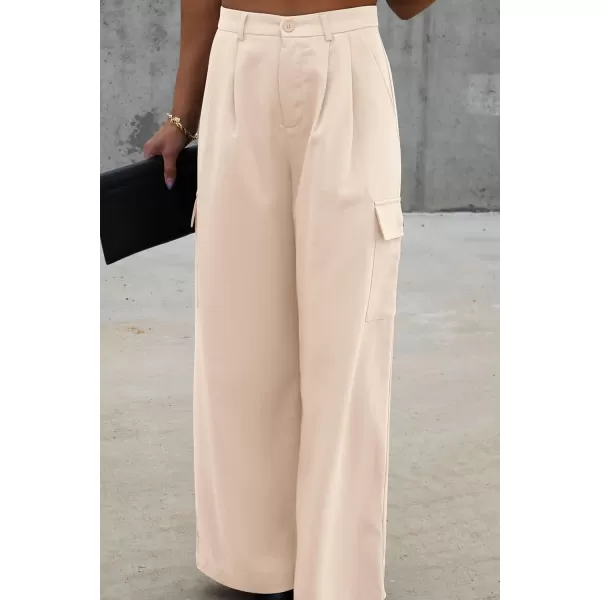 imagePRETTYGARDEN Womens Wide Leg Cargo Pants High Waist Business Casual Trousers Pant with PocketsBeige