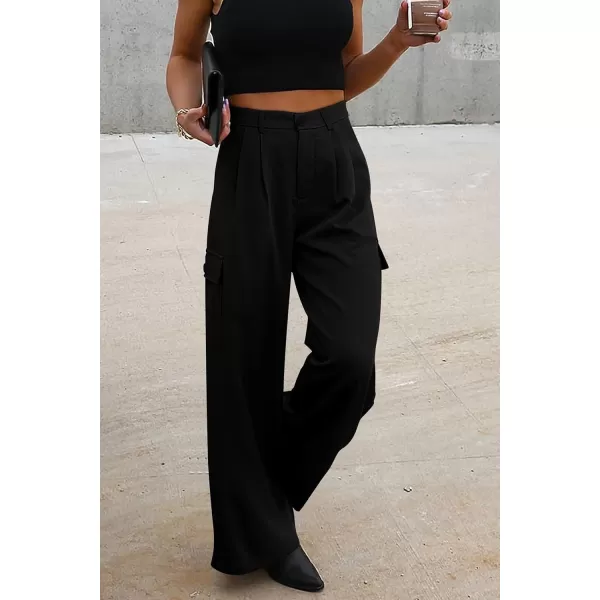 imagePRETTYGARDEN Womens Wide Leg Cargo Pants High Waist Business Casual Trousers Pant with PocketsBlack
