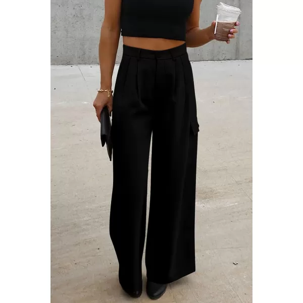 imagePRETTYGARDEN Womens Wide Leg Cargo Pants High Waist Business Casual Trousers Pant with PocketsBlack