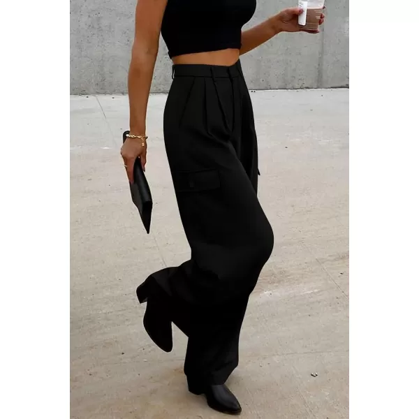 imagePRETTYGARDEN Womens Wide Leg Cargo Pants High Waist Business Casual Trousers Pant with PocketsBlack
