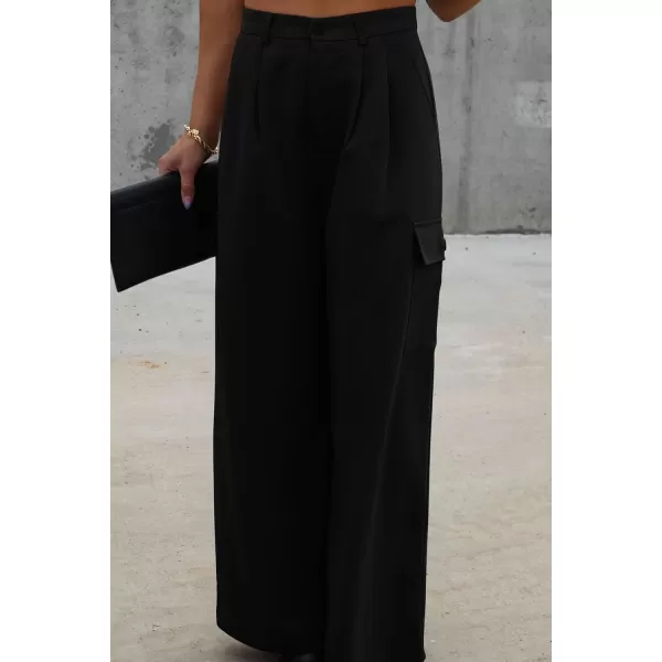 imagePRETTYGARDEN Womens Wide Leg Cargo Pants High Waist Business Casual Trousers Pant with PocketsBlack