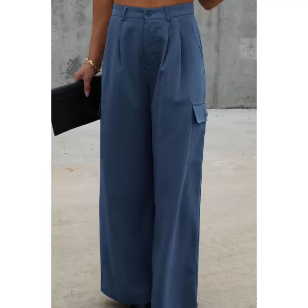 imagePRETTYGARDEN Womens Wide Leg Cargo Pants High Waist Business Casual Trousers Pant with PocketsBlue