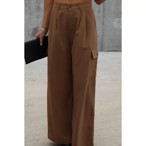 imagePRETTYGARDEN Womens Wide Leg Cargo Pants High Waist Business Casual Trousers Pant with PocketsBrown