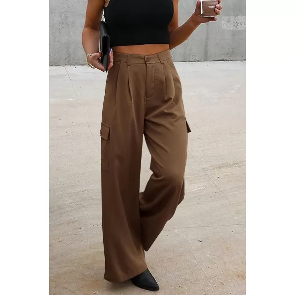 imagePRETTYGARDEN Womens Wide Leg Cargo Pants High Waist Business Casual Trousers Pant with PocketsBrown