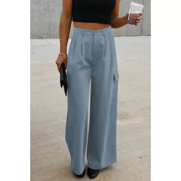 imagePRETTYGARDEN Womens Wide Leg Cargo Pants High Waist Business Casual Trousers Pant with PocketsGrey Blue