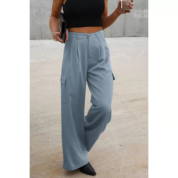 imagePRETTYGARDEN Womens Wide Leg Cargo Pants High Waist Business Casual Trousers Pant with PocketsGrey Blue