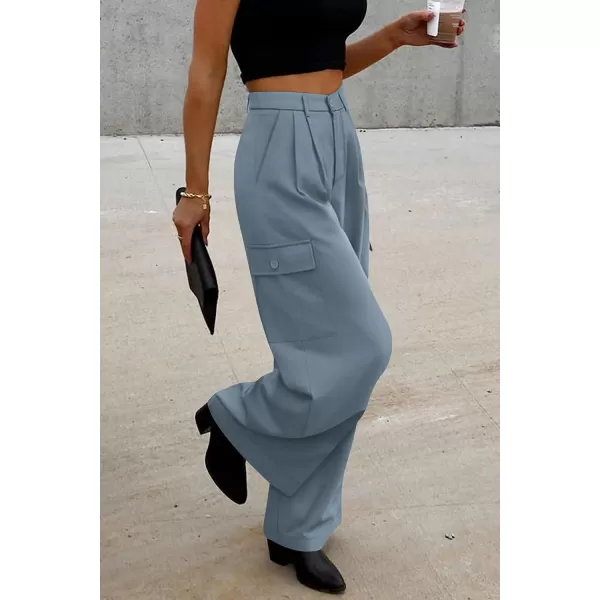 imagePRETTYGARDEN Womens Wide Leg Cargo Pants High Waist Business Casual Trousers Pant with PocketsGrey Blue