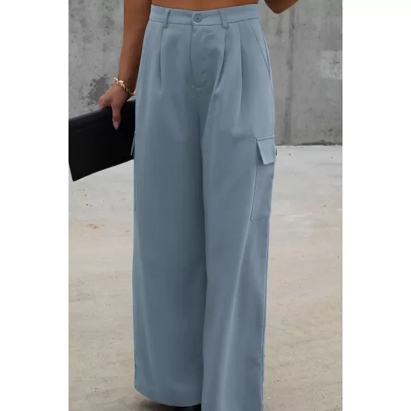 imagePRETTYGARDEN Womens Wide Leg Cargo Pants High Waist Business Casual Trousers Pant with PocketsGrey Blue