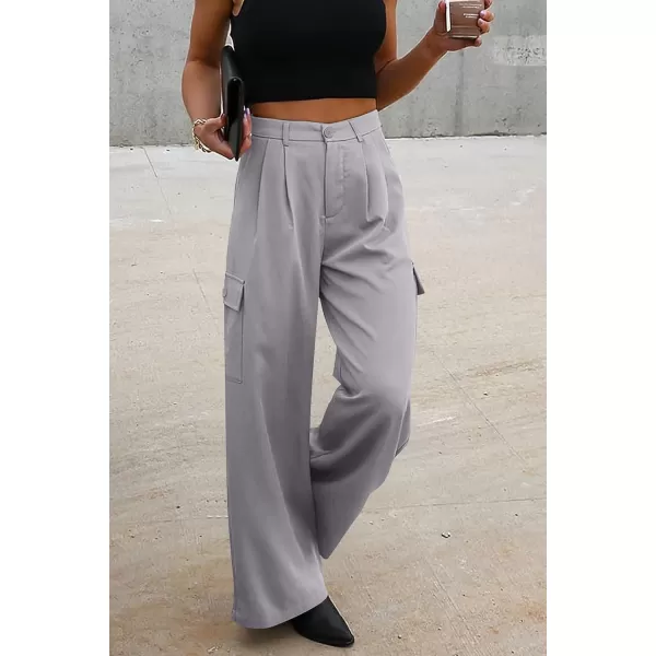 imagePRETTYGARDEN Womens Wide Leg Cargo Pants High Waist Business Casual Trousers Pant with PocketsLight Grey