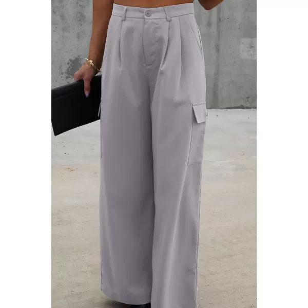 imagePRETTYGARDEN Womens Wide Leg Cargo Pants High Waist Business Casual Trousers Pant with PocketsLight Grey