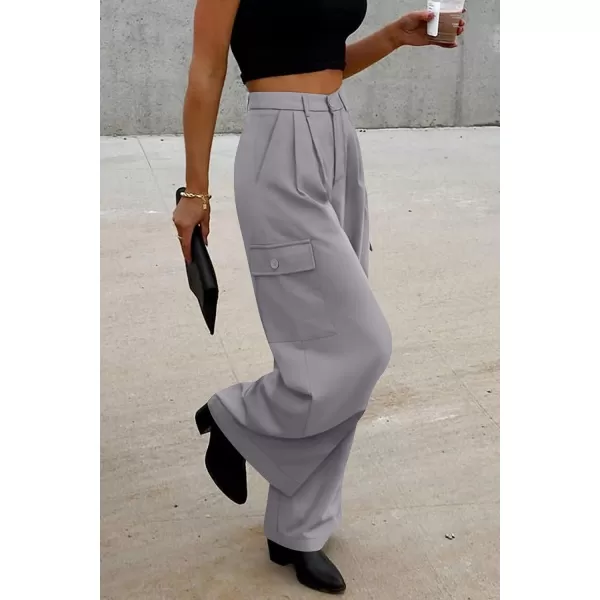 imagePRETTYGARDEN Womens Wide Leg Cargo Pants High Waist Business Casual Trousers Pant with PocketsLight Grey