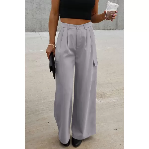 imagePRETTYGARDEN Womens Wide Leg Cargo Pants High Waist Business Casual Trousers Pant with PocketsLight Grey
