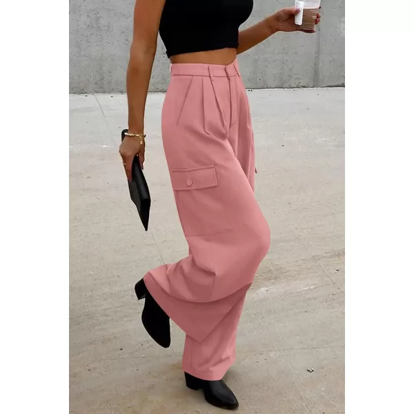imagePRETTYGARDEN Womens Wide Leg Cargo Pants High Waist Business Casual Trousers Pant with PocketsPink