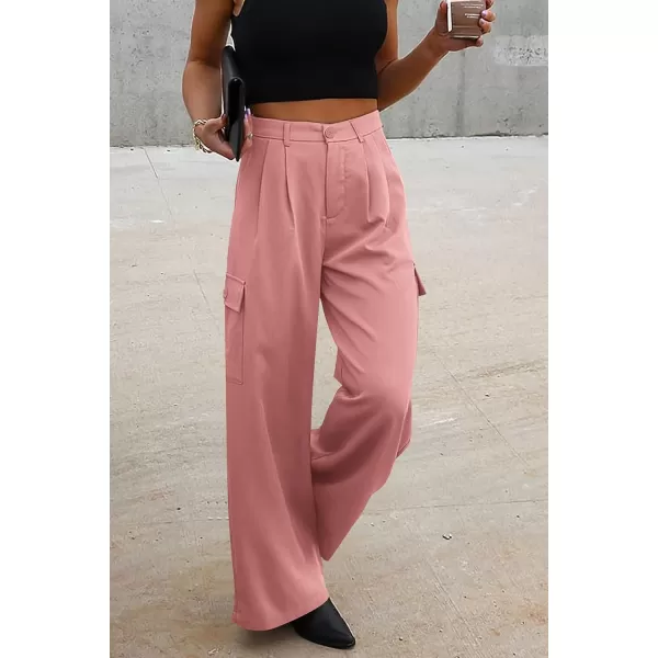 imagePRETTYGARDEN Womens Wide Leg Cargo Pants High Waist Business Casual Trousers Pant with PocketsPink