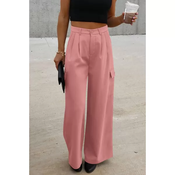 imagePRETTYGARDEN Womens Wide Leg Cargo Pants High Waist Business Casual Trousers Pant with PocketsPink