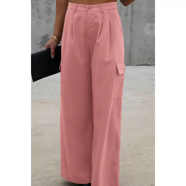 imagePRETTYGARDEN Womens Wide Leg Cargo Pants High Waist Business Casual Trousers Pant with PocketsPink
