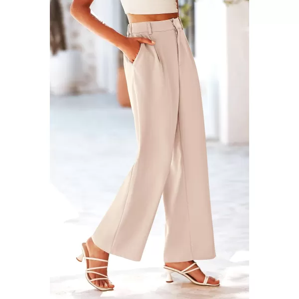 imagePRETTYGARDEN Womens Wide Leg Suit Pants Loose Fit High Elastic Waisted Business Casual Long Trousers PantBeige