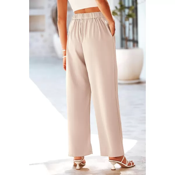 imagePRETTYGARDEN Womens Wide Leg Suit Pants Loose Fit High Elastic Waisted Business Casual Long Trousers PantBeige