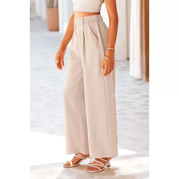 imagePRETTYGARDEN Womens Wide Leg Suit Pants Loose Fit High Elastic Waisted Business Casual Long Trousers PantBeige