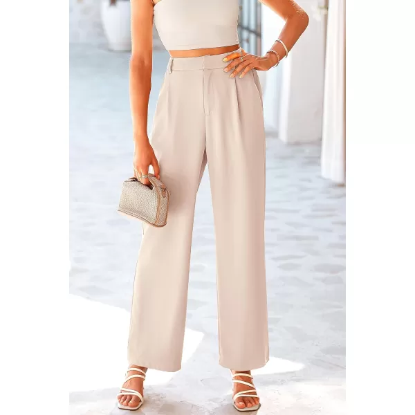 imagePRETTYGARDEN Womens Wide Leg Suit Pants Loose Fit High Elastic Waisted Business Casual Long Trousers PantBeige
