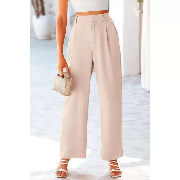 imagePRETTYGARDEN Womens Wide Leg Suit Pants Loose Fit High Elastic Waisted Business Casual Long Trousers PantBeige