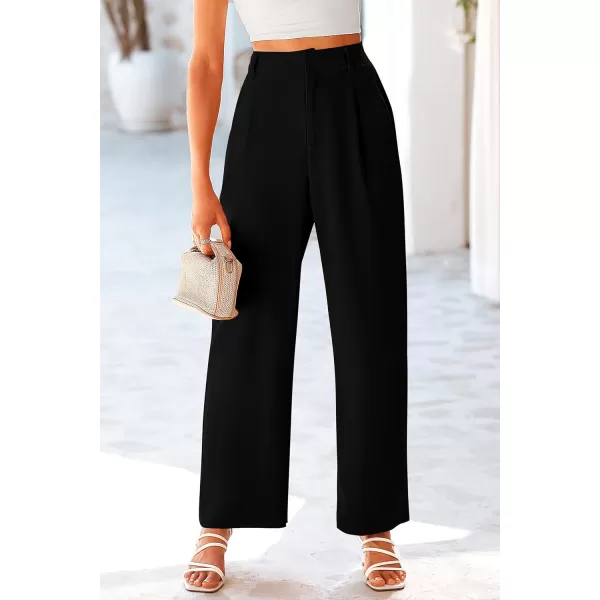 imagePRETTYGARDEN Womens Wide Leg Suit Pants Loose Fit High Elastic Waisted Business Casual Long Trousers PantBlack
