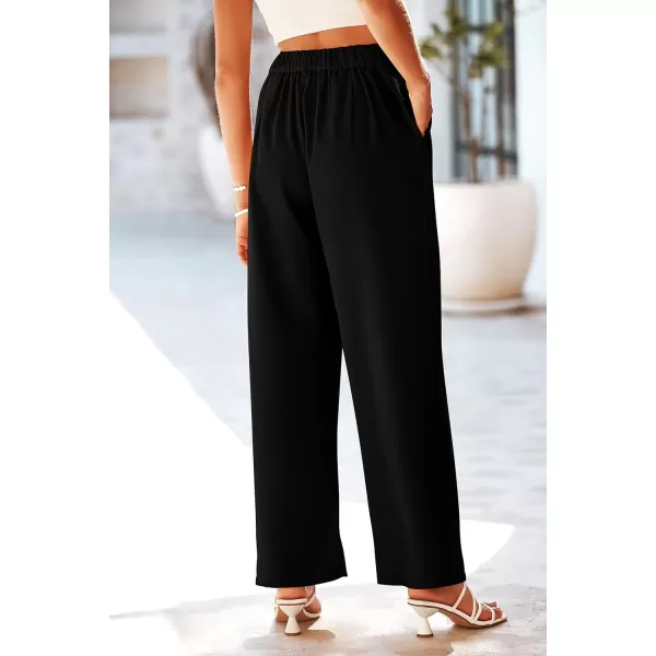 imagePRETTYGARDEN Womens Wide Leg Suit Pants Loose Fit High Elastic Waisted Business Casual Long Trousers PantBlack