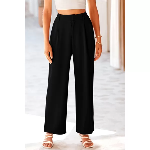 imagePRETTYGARDEN Womens Wide Leg Suit Pants Loose Fit High Elastic Waisted Business Casual Long Trousers PantBlack