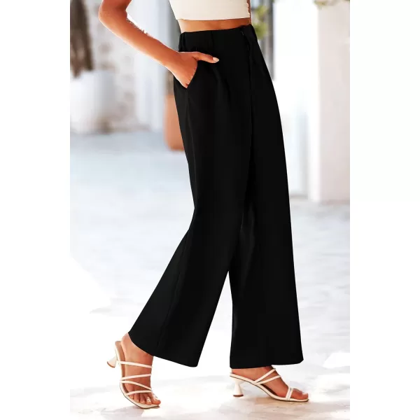 imagePRETTYGARDEN Womens Wide Leg Suit Pants Loose Fit High Elastic Waisted Business Casual Long Trousers PantBlack