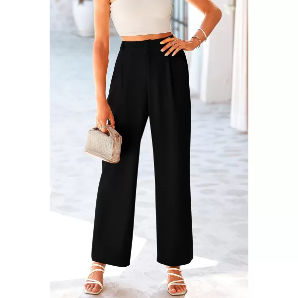 imagePRETTYGARDEN Womens Wide Leg Suit Pants Loose Fit High Elastic Waisted Business Casual Long Trousers PantBlack