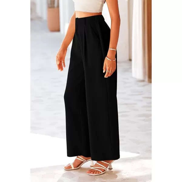 imagePRETTYGARDEN Womens Wide Leg Suit Pants Loose Fit High Elastic Waisted Business Casual Long Trousers PantBlack