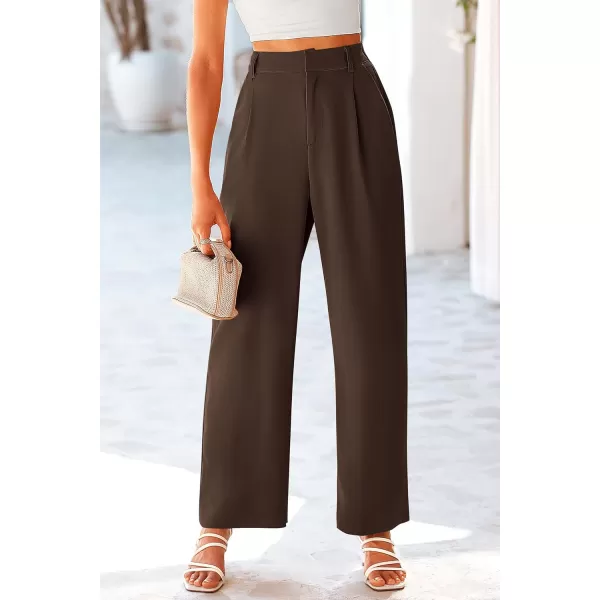 imagePRETTYGARDEN Womens Wide Leg Suit Pants Loose Fit High Elastic Waisted Business Casual Long Trousers PantCoffee