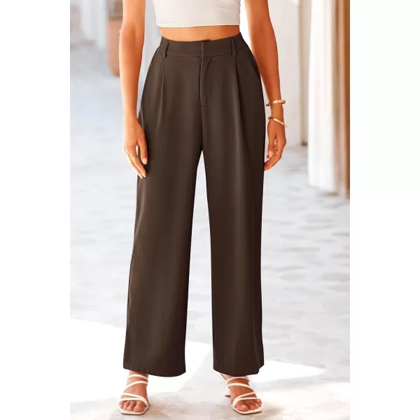 imagePRETTYGARDEN Womens Wide Leg Suit Pants Loose Fit High Elastic Waisted Business Casual Long Trousers PantCoffee