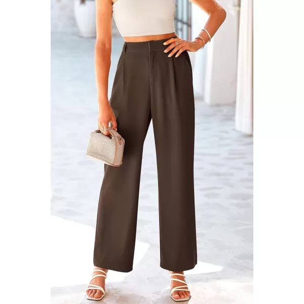 imagePRETTYGARDEN Womens Wide Leg Suit Pants Loose Fit High Elastic Waisted Business Casual Long Trousers PantCoffee