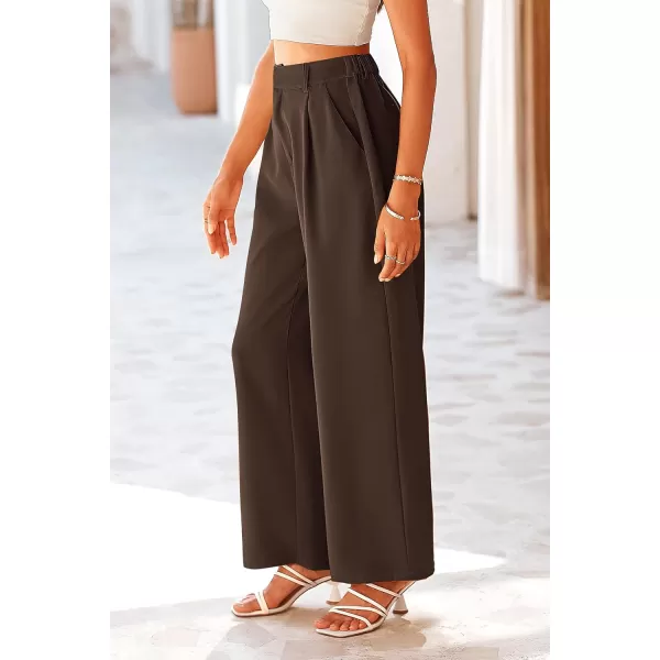 imagePRETTYGARDEN Womens Wide Leg Suit Pants Loose Fit High Elastic Waisted Business Casual Long Trousers PantCoffee