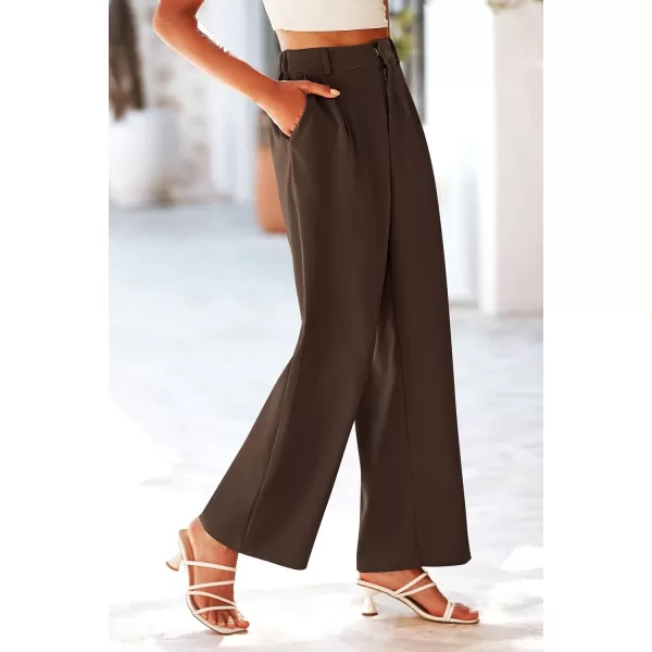 imagePRETTYGARDEN Womens Wide Leg Suit Pants Loose Fit High Elastic Waisted Business Casual Long Trousers PantCoffee
