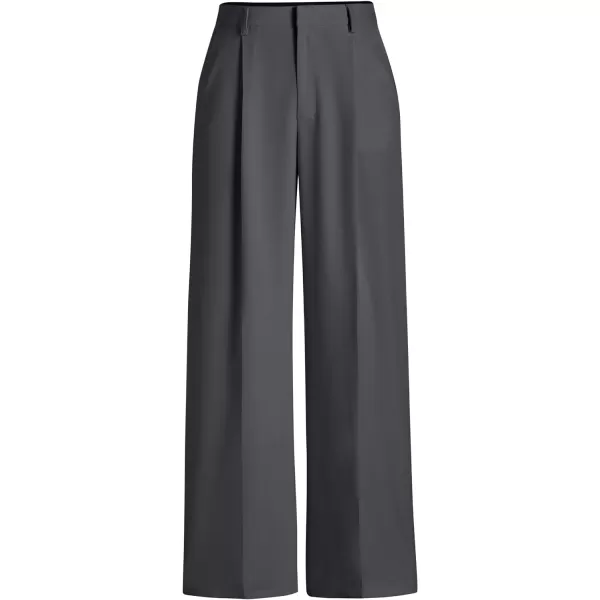 imagePRETTYGARDEN Womens Wide Leg Suit Pants Loose Fit High Elastic Waisted Business Casual Long Trousers PantDark Grey