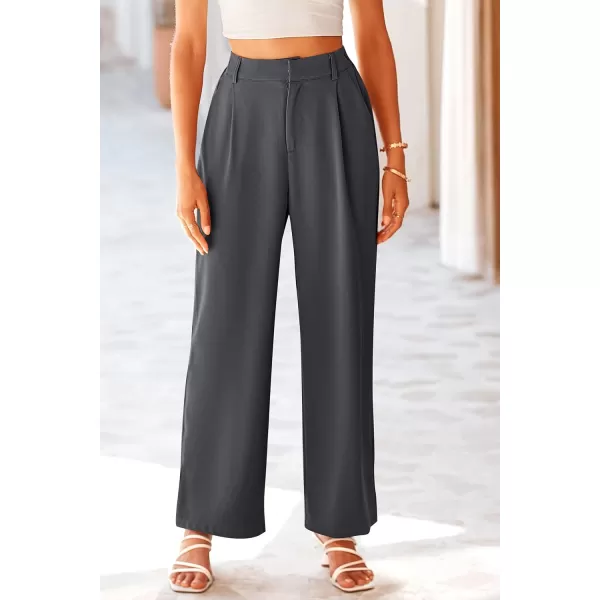 imagePRETTYGARDEN Womens Wide Leg Suit Pants Loose Fit High Elastic Waisted Business Casual Long Trousers PantDark Grey