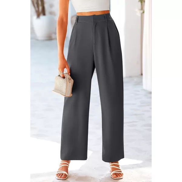 imagePRETTYGARDEN Womens Wide Leg Suit Pants Loose Fit High Elastic Waisted Business Casual Long Trousers PantDark Grey