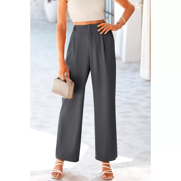 imagePRETTYGARDEN Womens Wide Leg Suit Pants Loose Fit High Elastic Waisted Business Casual Long Trousers PantDark Grey