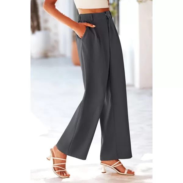 imagePRETTYGARDEN Womens Wide Leg Suit Pants Loose Fit High Elastic Waisted Business Casual Long Trousers PantDark Grey